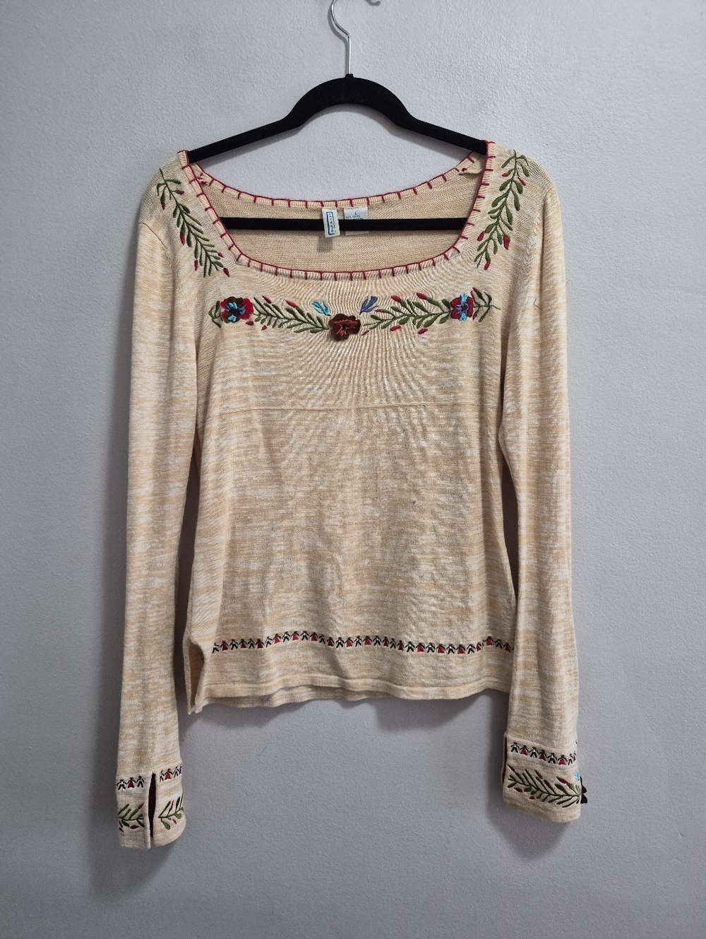 Smudge Vintage Y2K Embroidered Squareneck Hippie Sweater Size Large